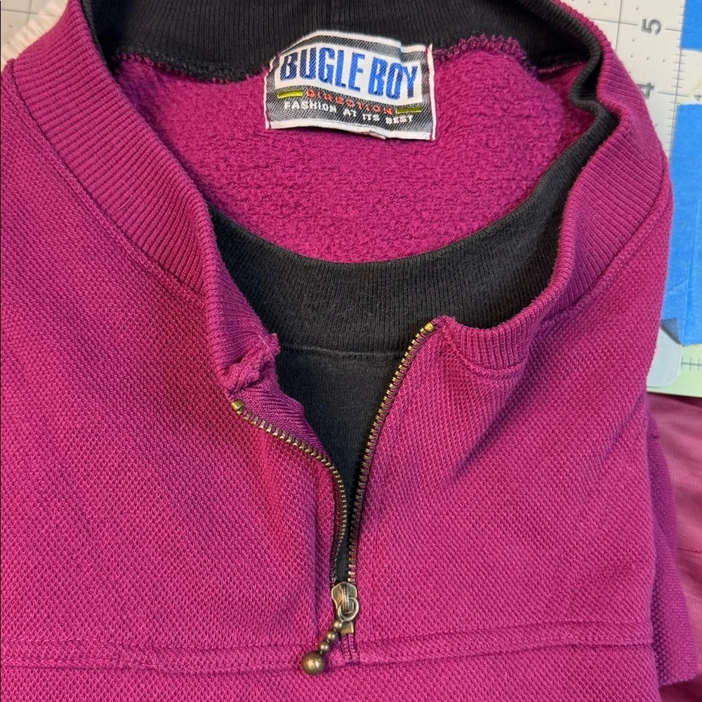 Vintage Bugle Boy Quarter Zip Sweatshirt Mens L XL Magenta 90s Y2K Pullover - Picture 9 of 9